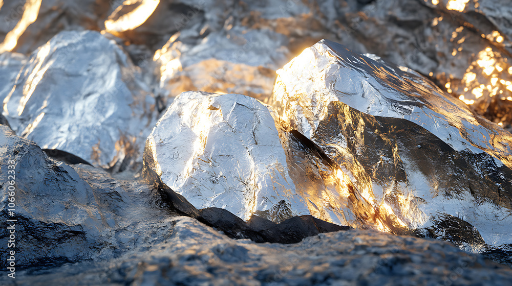 Poster lithium texture concept featuring raw metallic lithium ore with rugged, reflective surfaces