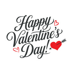 Fototapeta premium Gray Vector illustration of a calligraphy text lettering Happy Valentine's Day with a red heart on a white background