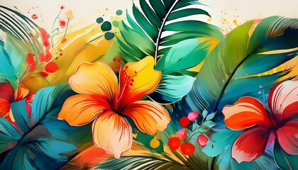 Vibrant tropical flowers bloom