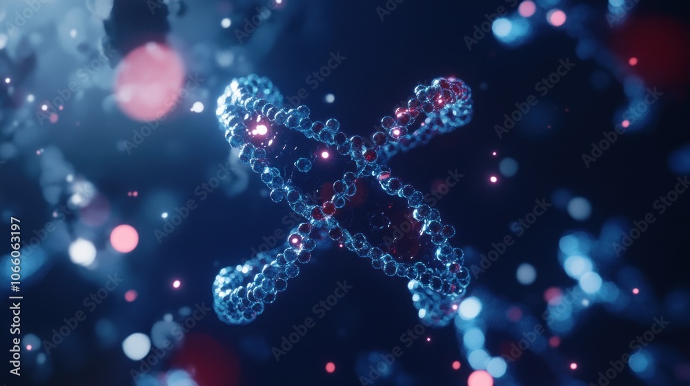 Poster A 3D Rendered Representation of DNA in a Blue and Red Color Scheme