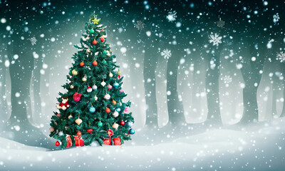 Obraz premium Wonderful Christmas scene with decorated vintage Christmas tree