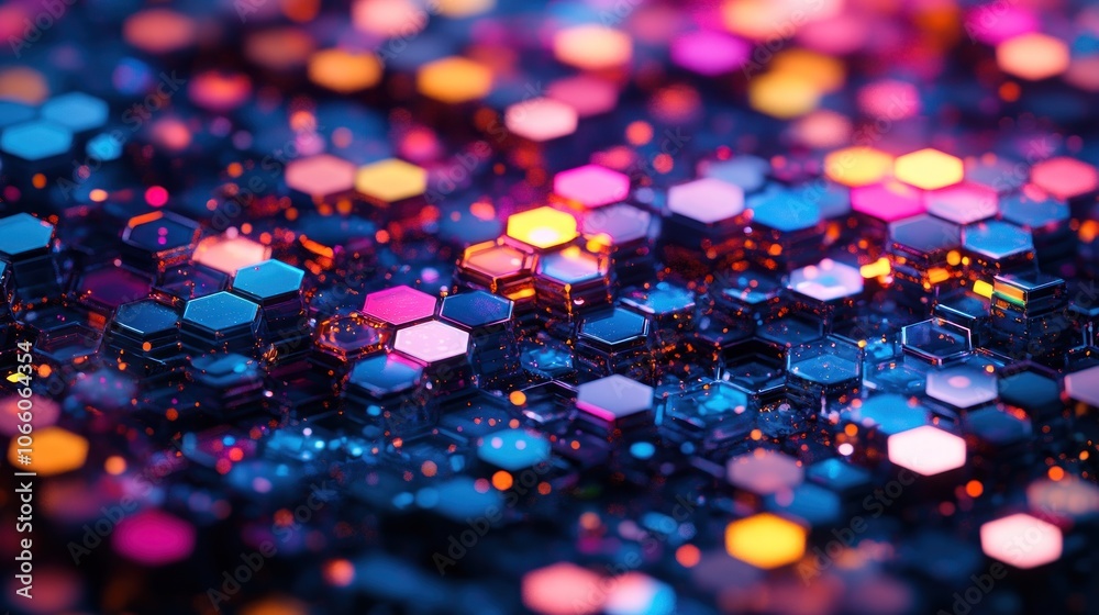 Poster abstract composition of glowing hexagon shapes
