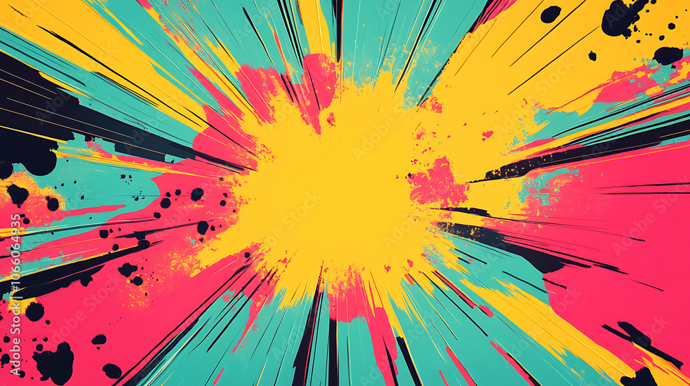 Poster dynamic comic style motion graphics with vivid speed lines and bursts