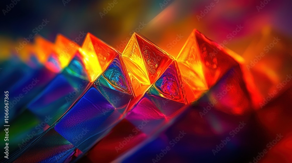 Poster abstract colorful geometric shapes with iridescent reflections