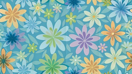 Fototapeta premium Vibrant floral pattern with colorful flowers on a blue background