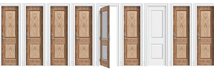 Obraz premium White wooden modern interior door collection set with various open and closed positions isolated on white background, collection, open