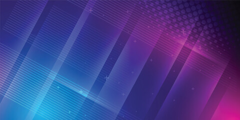Obraz premium Blue and purple abstract background in vector illustration with glow and light effects, with parallel lines, bright geometric shape, design futuristic and elegant.