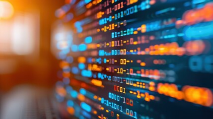 Fototapeta premium A vibrant closeup of pastel code glows softly on a dark screen, showcasing the art of programming in a modern digital world.