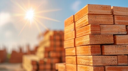Sturdy red bricks await their place, forming the foundation of a new home at this bustling construction site.