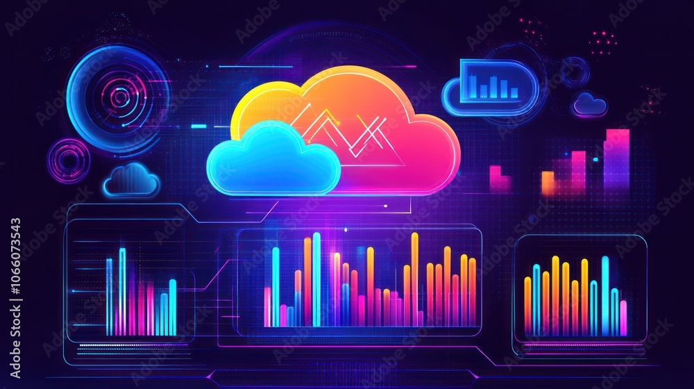 Aufkleber Neon Cloud Computing Interface with Data Visualizations
