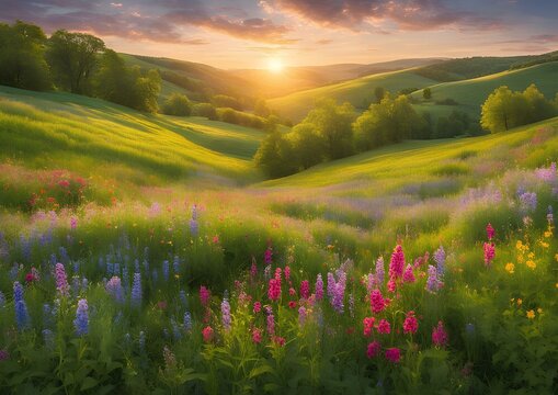 Beautiful and Magical Sunlit Field