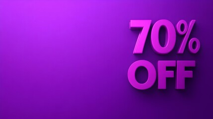 Purple '70% OFF' Promotional Sign on a Purple Background with Copy Space
