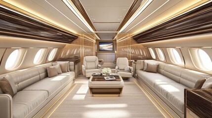 Obraz premium Luxury Interior of Private Jet Cabin Design