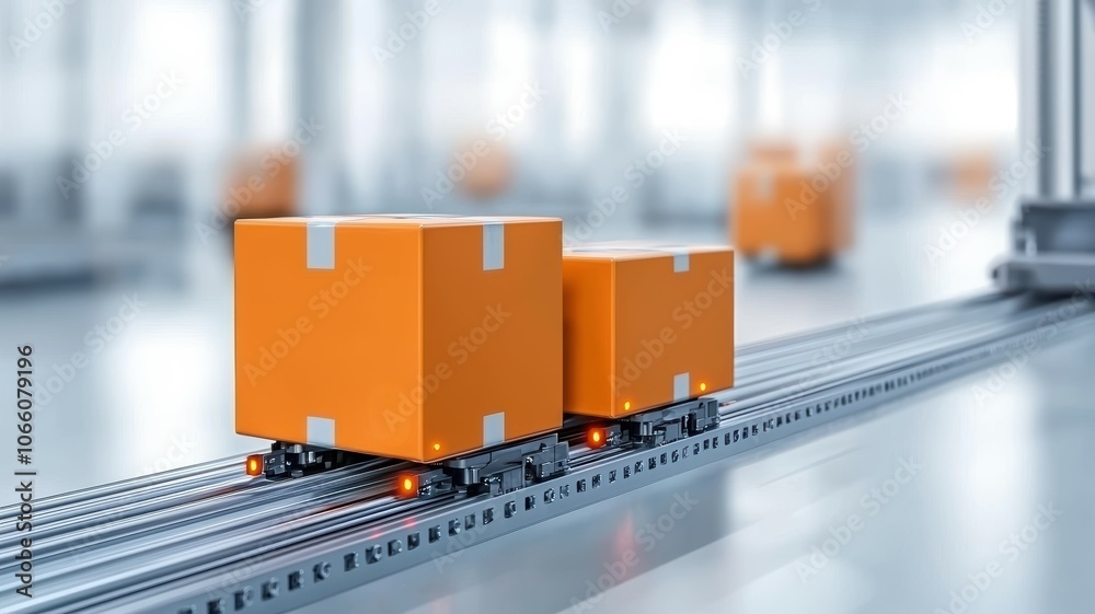 Poster automated parcel sorting machine in motion