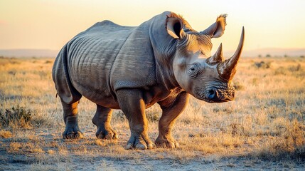 Obraz premium Majestic White Rhinoceros in Golden Savanna Light
