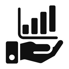 Black silhouette hand-holding bar chart vector icon design isolated on white