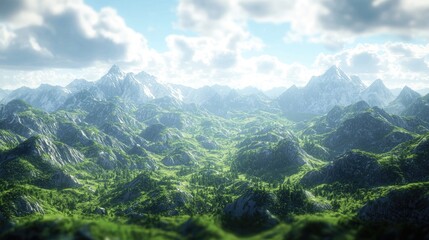 Mountain Range With Snow-Capped Peaks and Lush Green Foliage