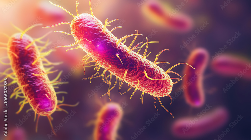 Aufkleber microscopic view of probiotic bacteria featuring colorful elongated microorganisms against a blurred background intricate details highlight the complexity of gut microbiota