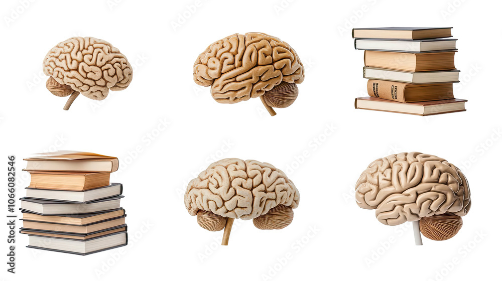 Poster science concepts with brains and books on transparent background generative ai