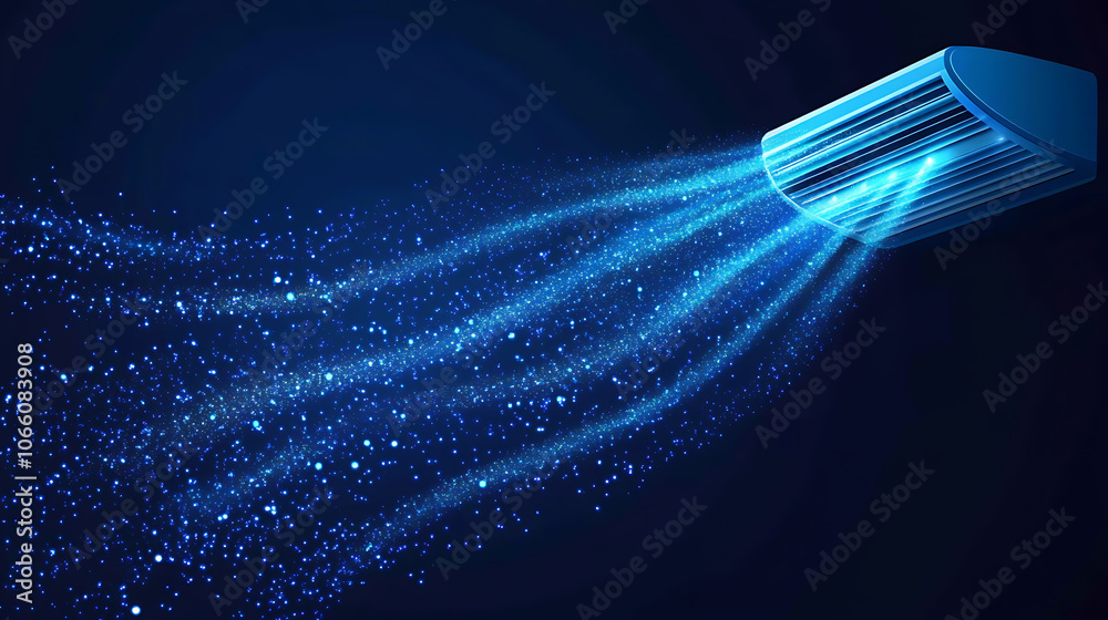 Poster Vector elements consisting of water droplets and air flow, Blowing from an air conditioner, purifier, or humidifier is an abstract light effect, Motion flow with dynamic isometric blurring