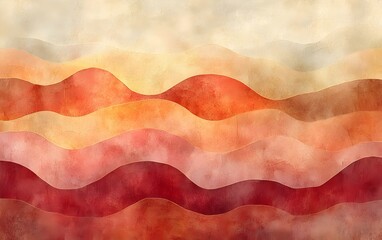 An abstract wave pattern featuring warm tones of orange, red, and beige, creating a soothing undulating effect that evokes a sense of calm and harmony.