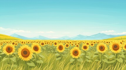 Fototapeta premium A vibrant sunflower field stretches under a clear blue sky