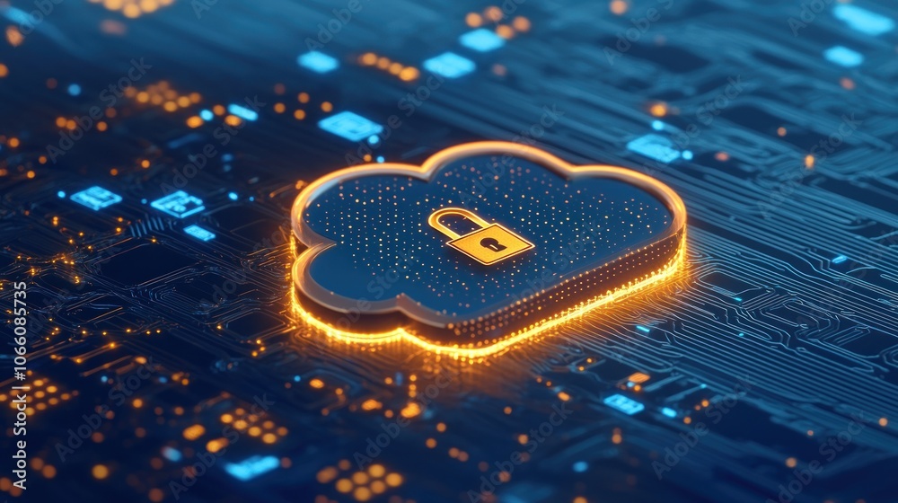 Poster Secure Cloud Computing with a Padlock Icon on a Circuit Board