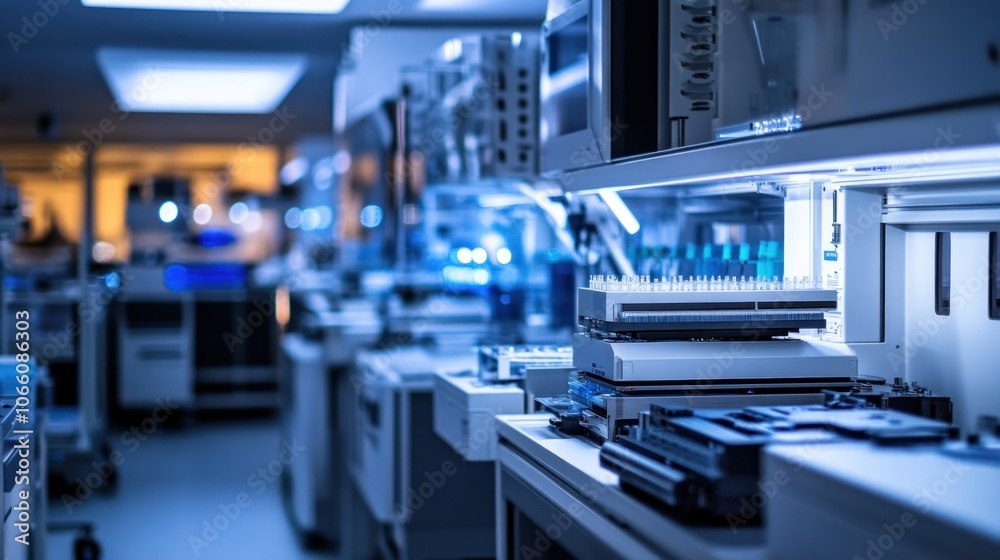 Poster Close-up of a Laboratory Machine with Test Tubes in a Modern Lab