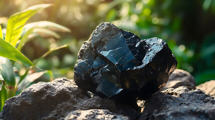 Fototapeta premium Pristine Shilajit: Detailed View of Nature's Healing Resin in the Sun