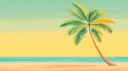 Fototapeta premium A serene beach scene featuring a palm tree