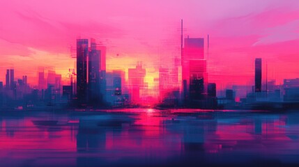 Vibrant Neon Cityscape at Dusk