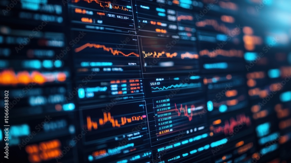 Poster Close-up of a Computer Screen Displaying Financial Data and Charts