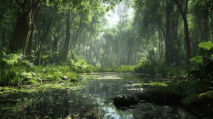 Obraz premium Tranquil Pond in a Lush Green Jungle