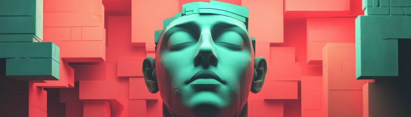 A man's face is shown in a green and red background