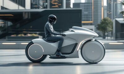 Futuristic Motorcycle in City
