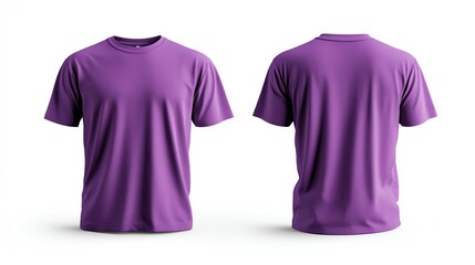 Purple t-shirt mockup, front and back views, isolated.