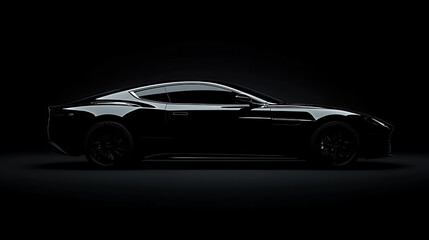 Lateral view of a black car on a dark background