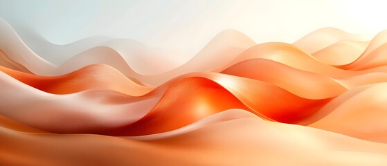 Fototapeta premium A mesmerizing abstract landscape featuring soft waves in warm hues of orange and cream, evoking a soothing and tranquil atmosphere.