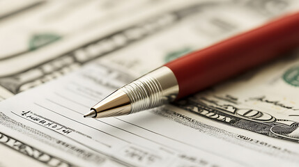 Electronic funds transfer document with pen on table