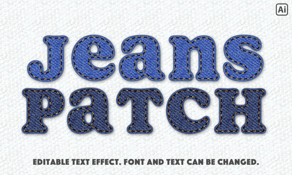  jeans patch text effect. 100% editable vector.