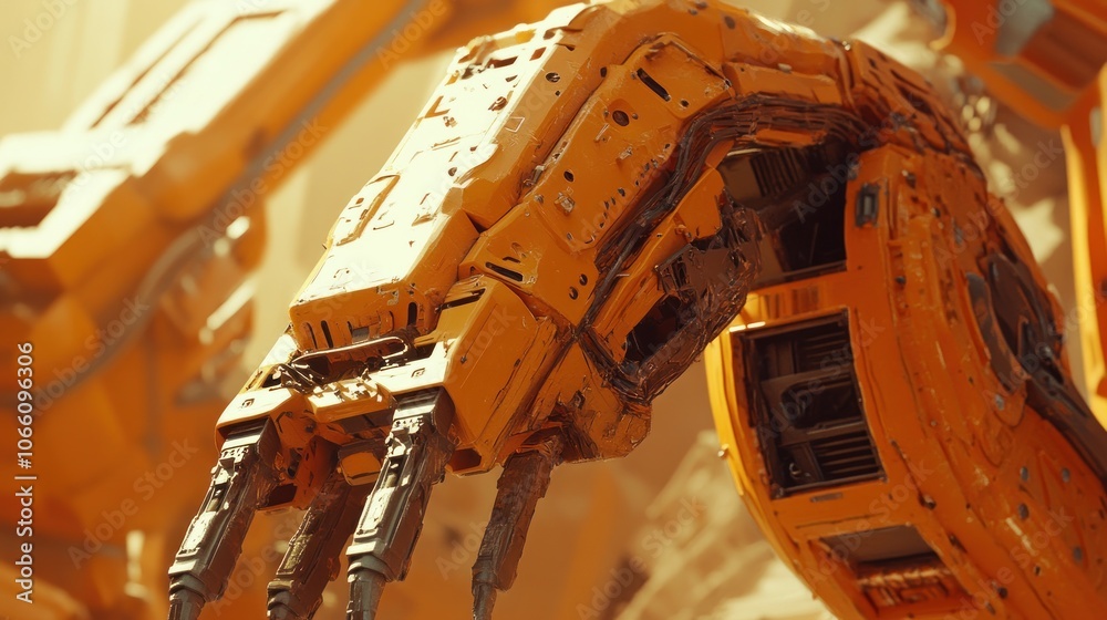 Poster Close-up of a Robotic Arm with Claws in a Sci-Fi Setting