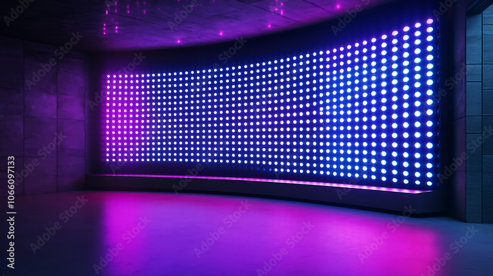 Poster authentic concave led display for a wall or platform, large tv display depicted in a vector illustra