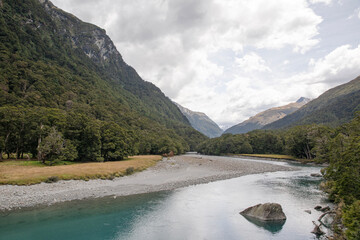 Views along Wanaka river during an adventurous jet boat cruise.