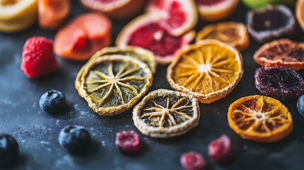 Assorted dehydrated fruits &acirc;&euro;&ldquo; Healthy snacks or cooking ingredients, focusing on dried food preservation