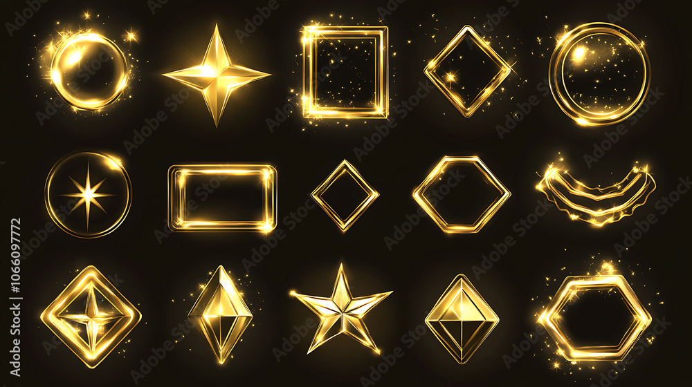 Leinwandbilder a vector illustration set featuring gold buttons featuring various geometric shapes with frames and 