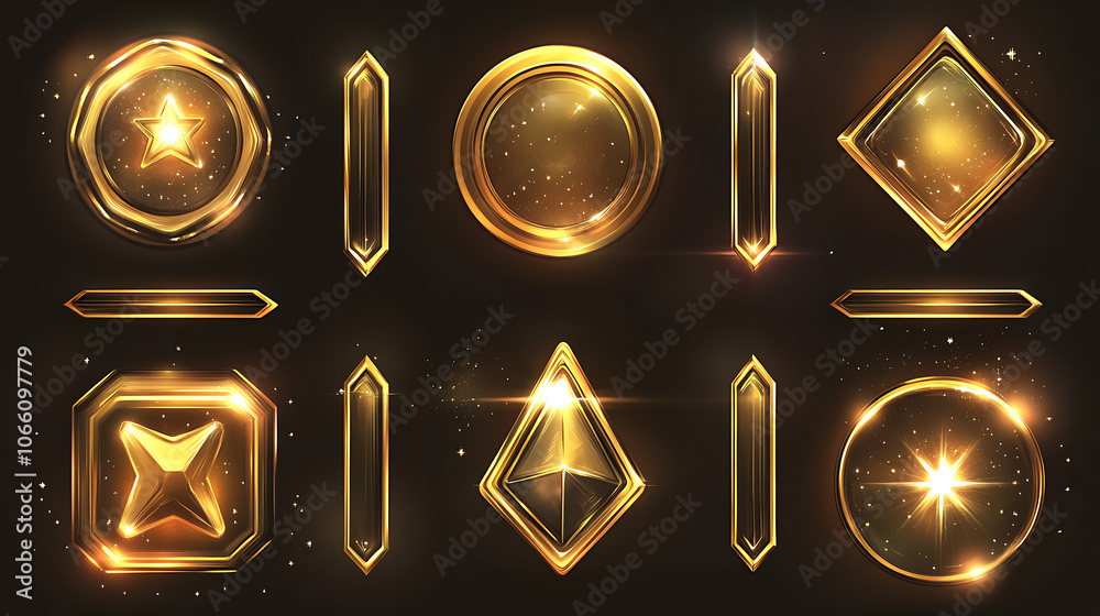 Leinwandbilder a vector illustration set featuring gold buttons featuring various geometric shapes with frames and 