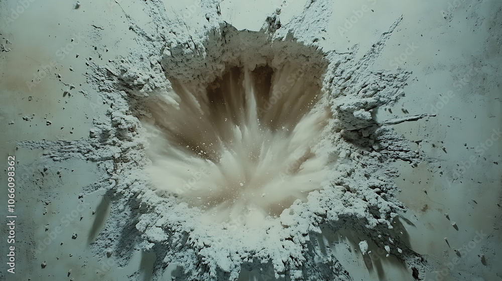 Poster A hole bursting through the design of a wall backdrop that explodes