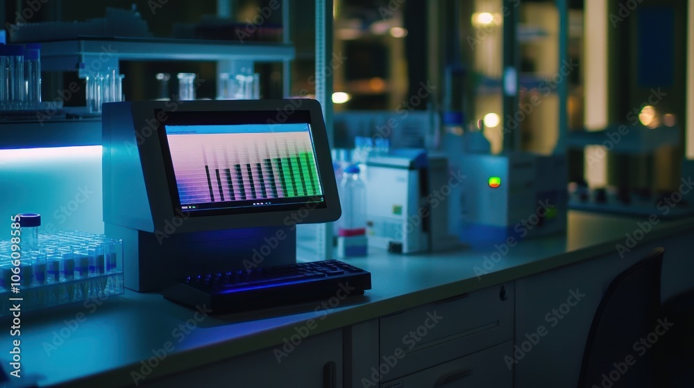 Leinwandbilder A Computer Monitor Displaying a Scientific Graph in a Laboratory Setting