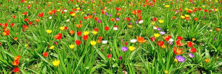 Fototapeta premium Vibrant spring green grass on a sunny day, ideal for nature backgrounds, foliage, meadow