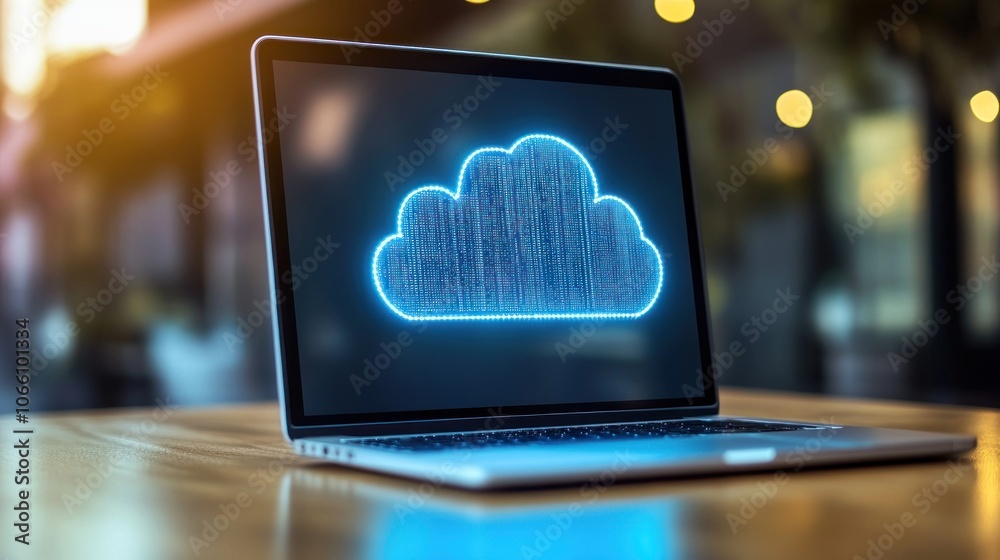 Poster laptop screen displaying a digital cloud icon